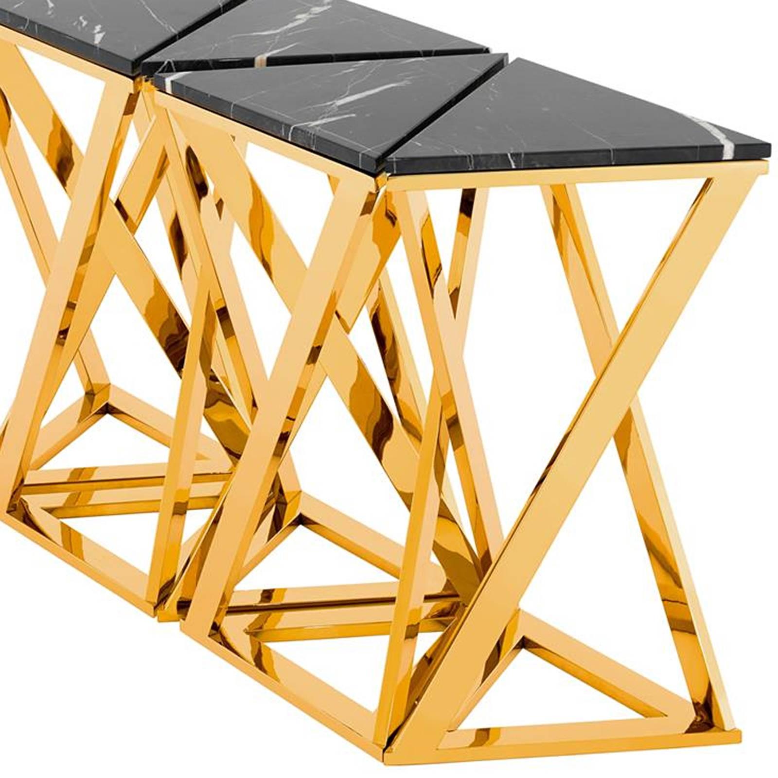 Contemporary Ellipse Console Set of Five Table in Gold Finish with Black Marble