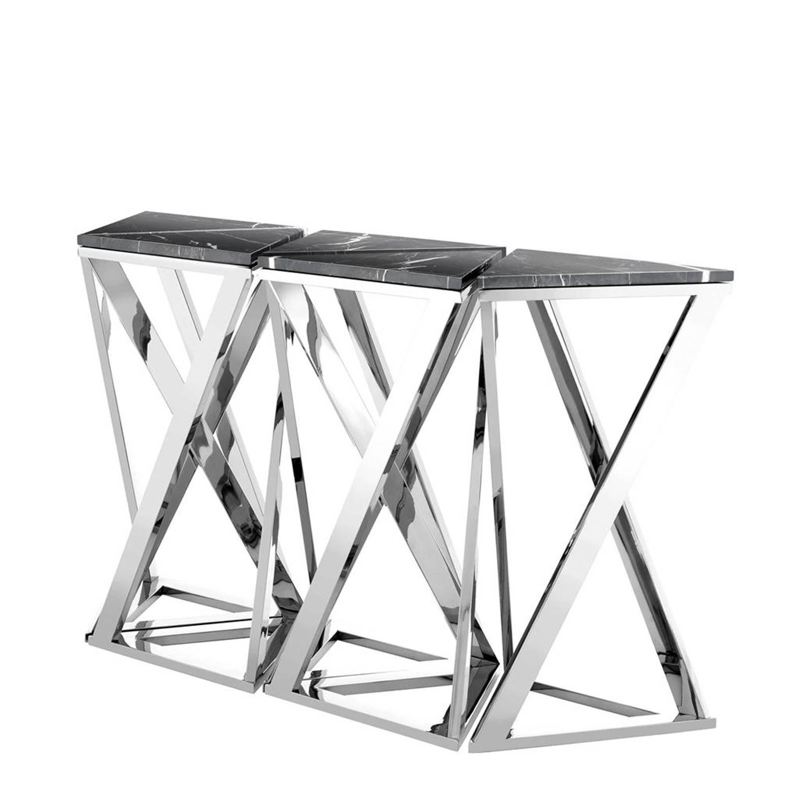 Ellipse Console Set of Five Table in Gold Finish with Black Marble 2