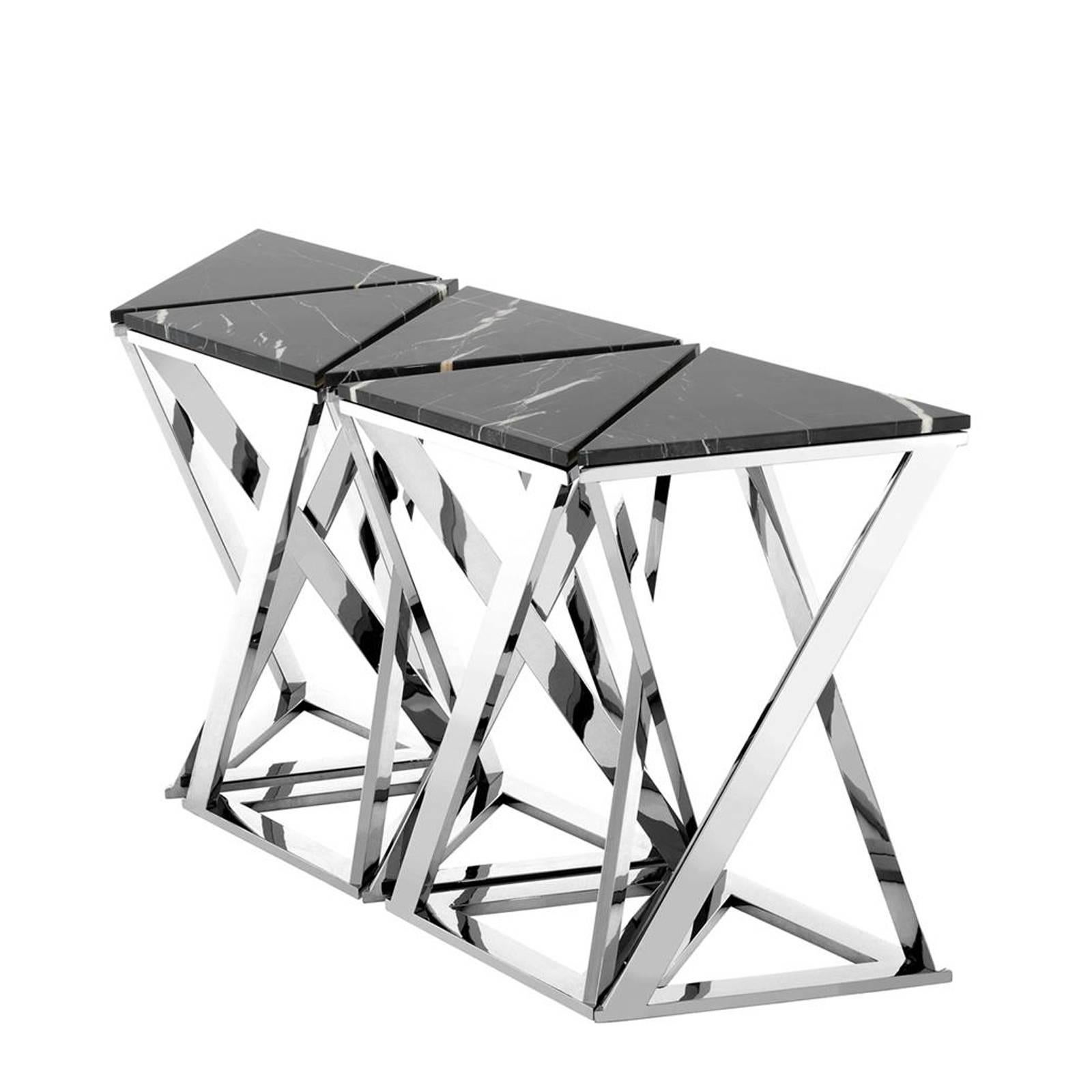 Ellipse Console Set of Five Table in Gold Finish with Black Marble 3