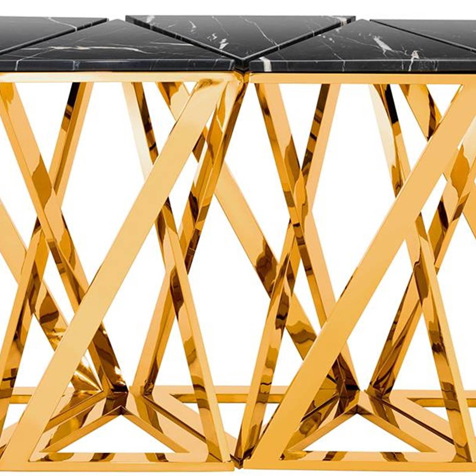 Ellipse Console Set of Five Table in Gold Finish with Black Marble In Excellent Condition In Paris, FR