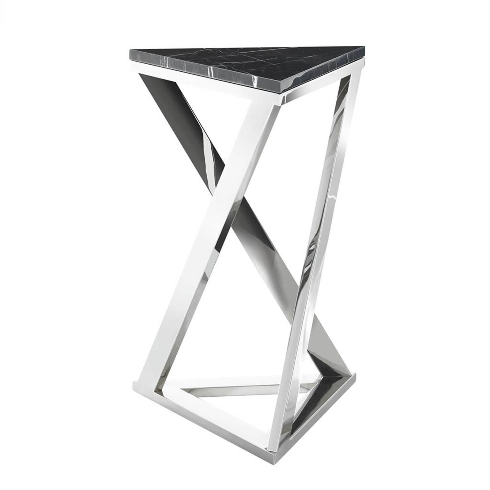 Polished Ellipse Side Table in Gold Finish with Black Marble