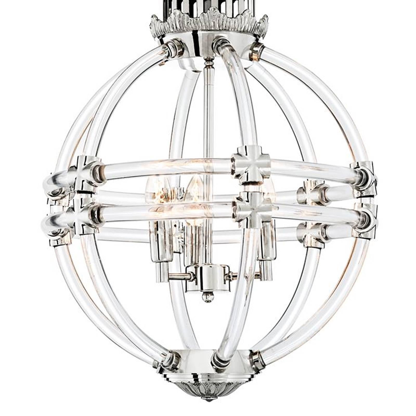 Chinese Empiro Chandelier in Clear Acrylic Glass and Nickel Finish