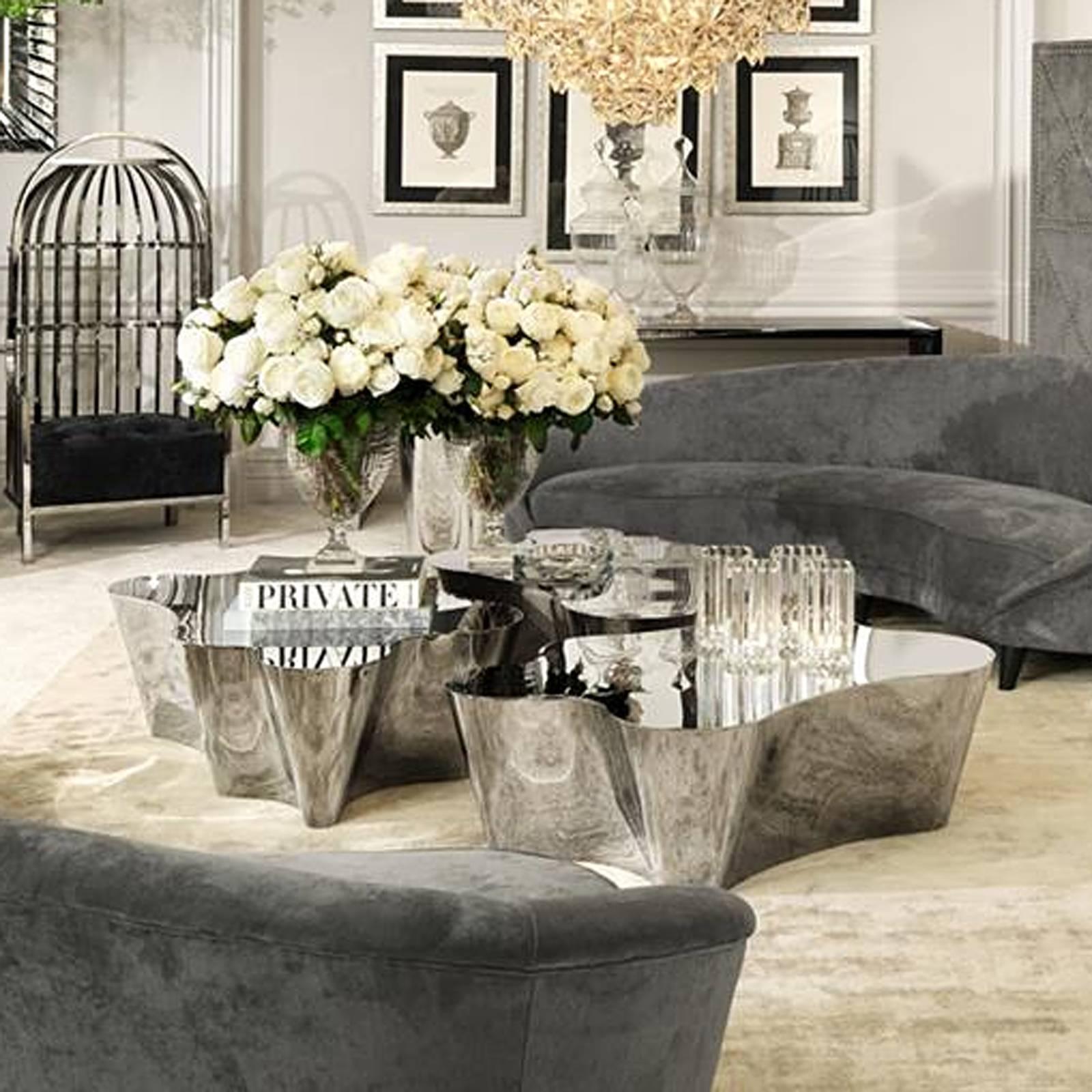 Contemporary Cloudy Coffee Table in Polished Stainless Steel