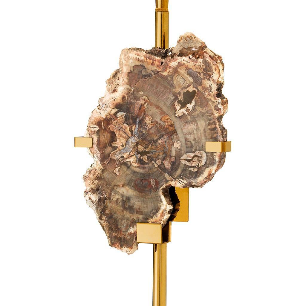 Contemporary Dominus Table Lamp in Gold Finish with Petrified Wood