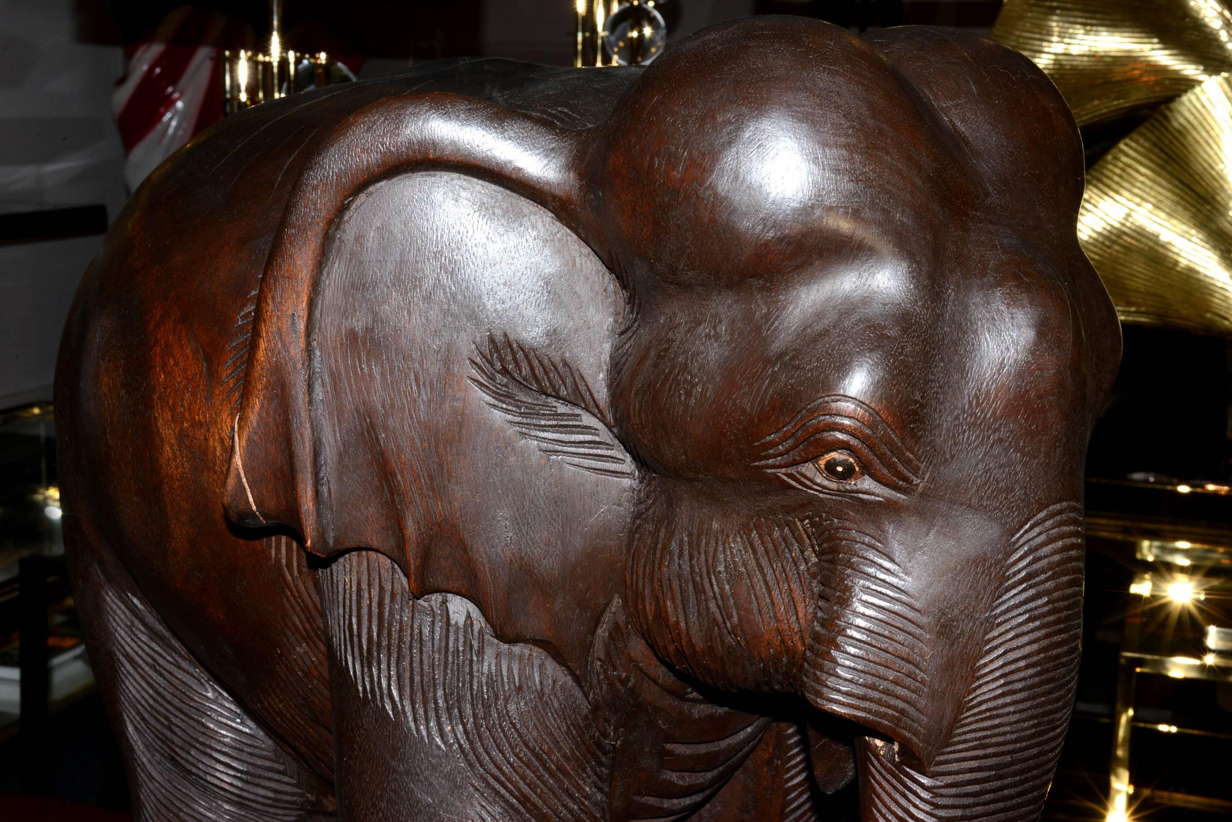 Indonesian Elephant Sculpture in Noble Wood For Sale