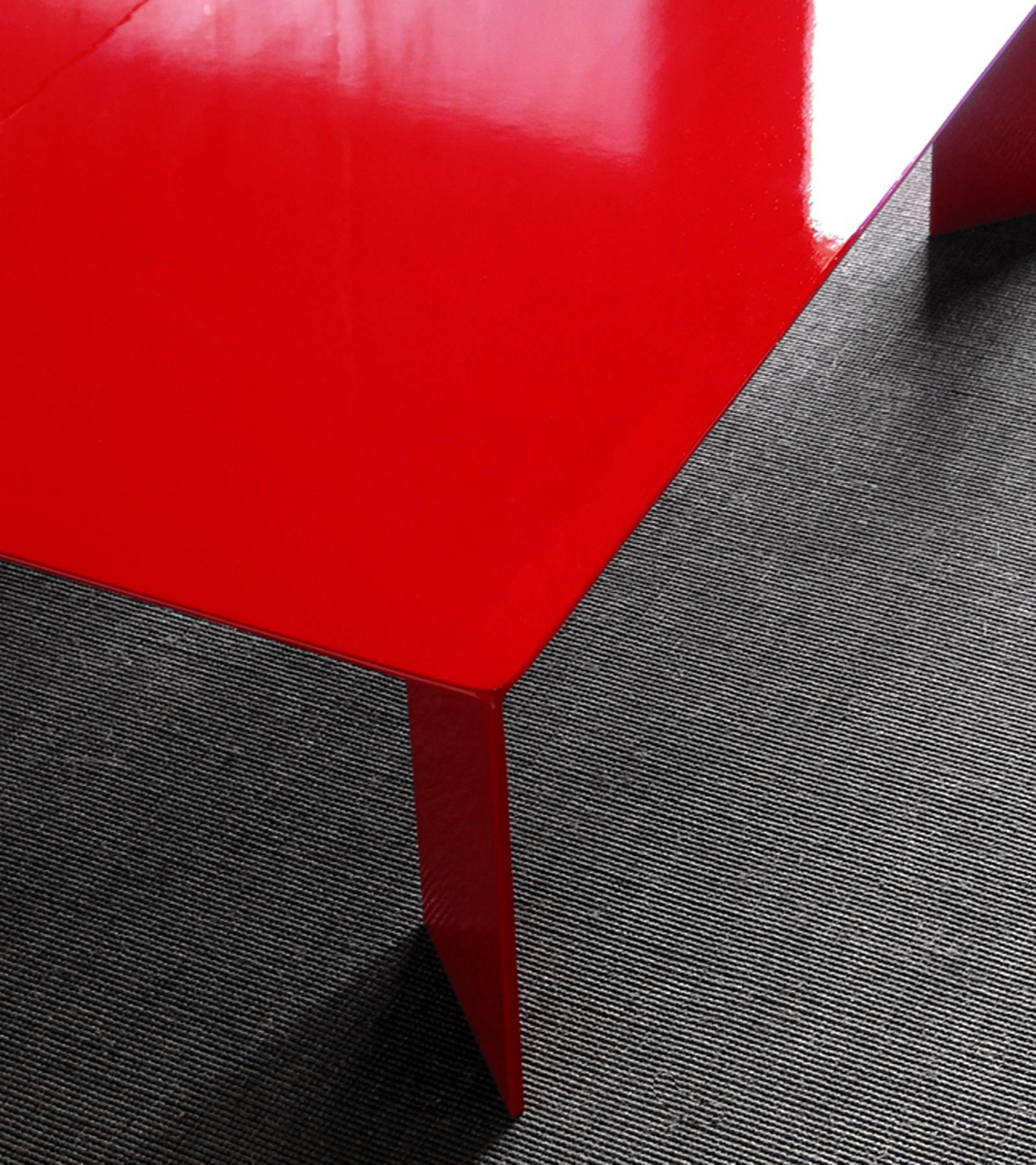 French Laqué Rouge Coffee Table in Red Lacquered Steel For Sale