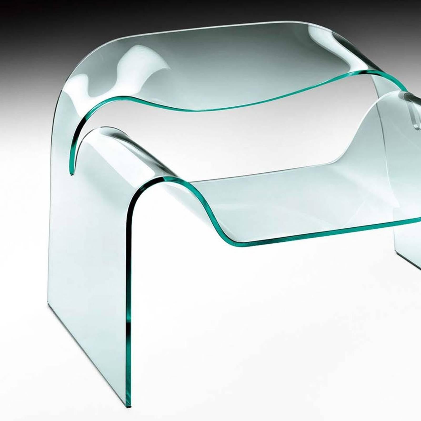 Hand-Crafted Air Armchair Casted in One Slab of Curved Clear Glass For Sale