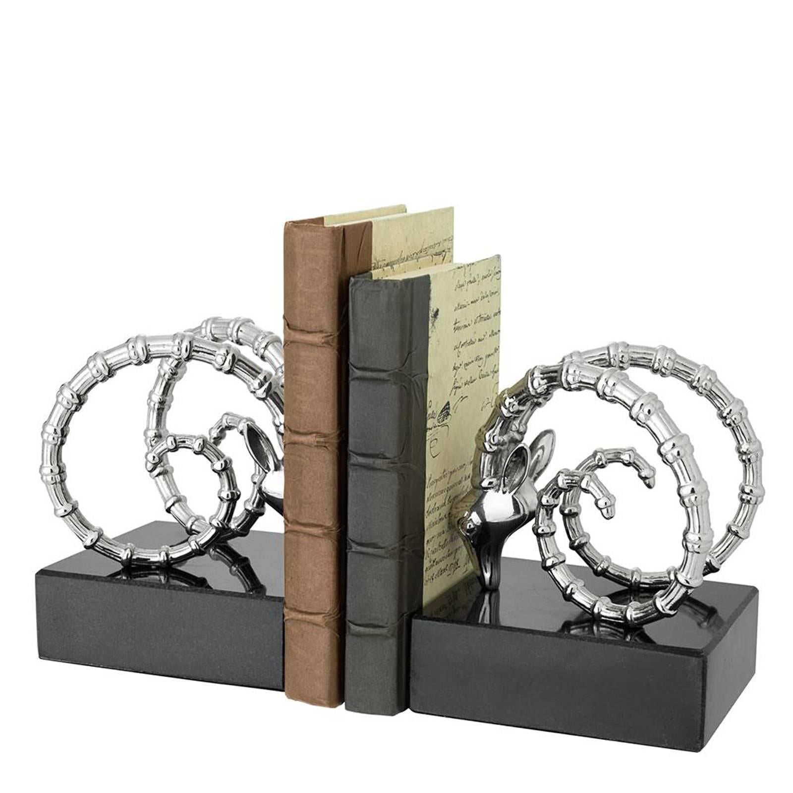 Indian Calabra Bookends Set of Two in Nickel Finish and Granite