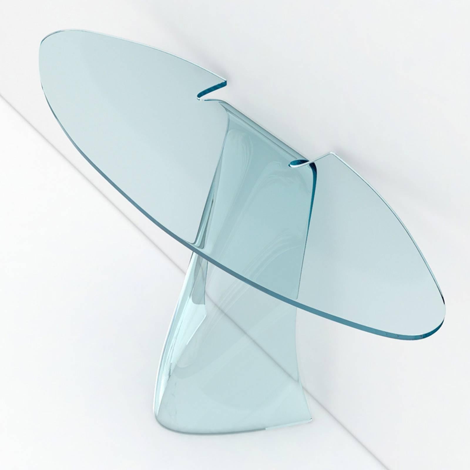 Contemporary Charme Console Casted in One Slab of Curved Clear Glass For Sale