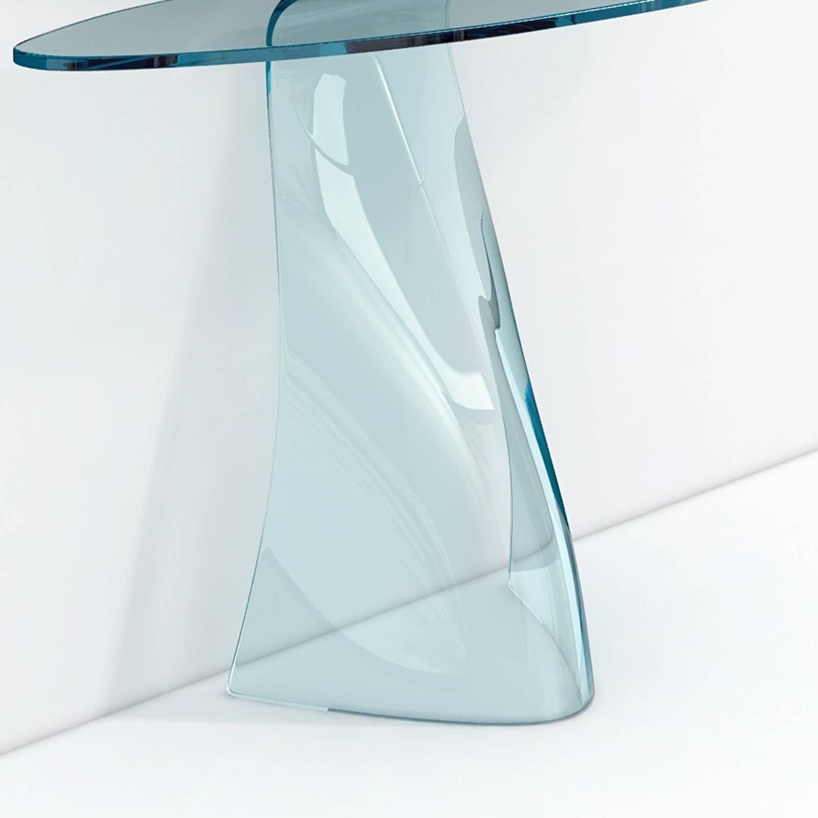 Charme Console Casted in One Slab of Curved Clear Glass In New Condition For Sale In Paris, FR