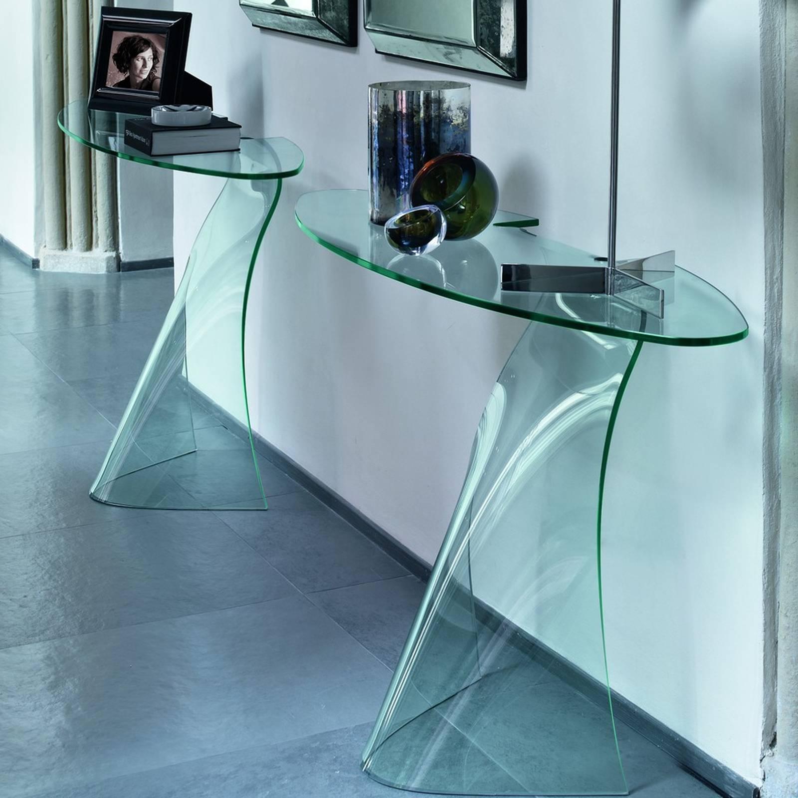 Charme Console Casted in One Slab of Curved Clear Glass For Sale 2