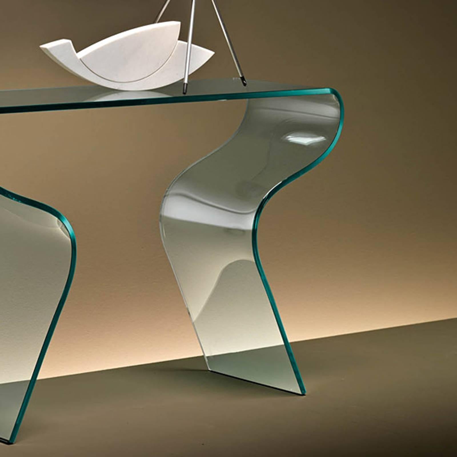 Equita Console Casted in One Slab of Curved Clear Glass In New Condition For Sale In Paris, FR