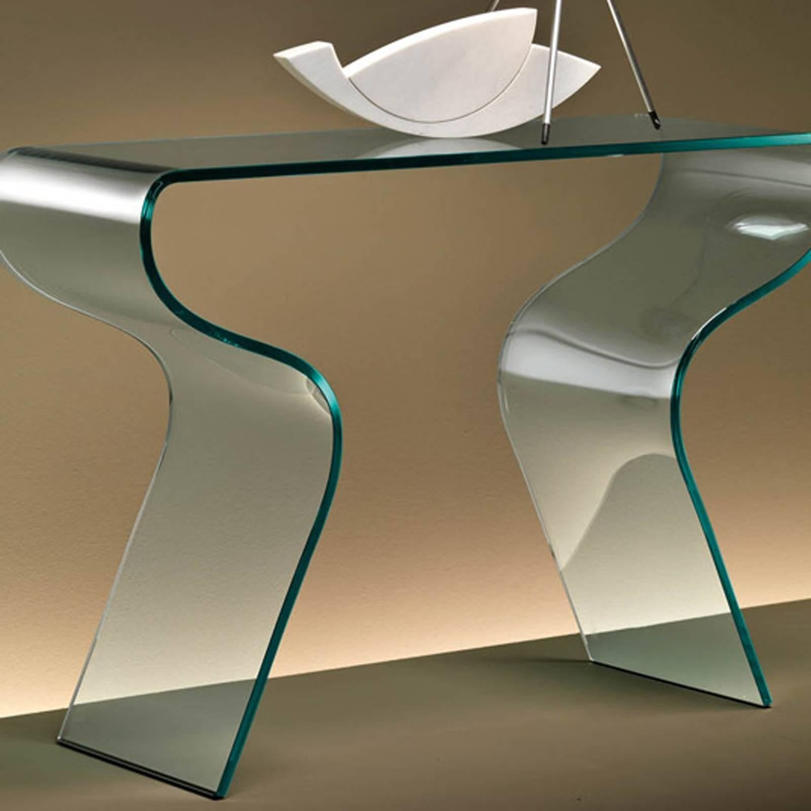 Contemporary Equita Console Casted in One Slab of Curved Clear Glass For Sale