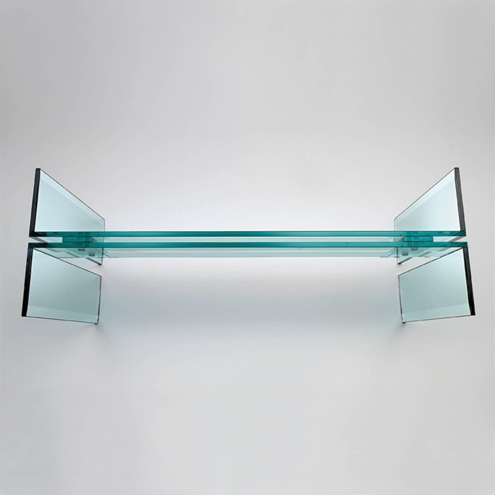 Italian Straight Console with Bevelled Clear Glass Top For Sale