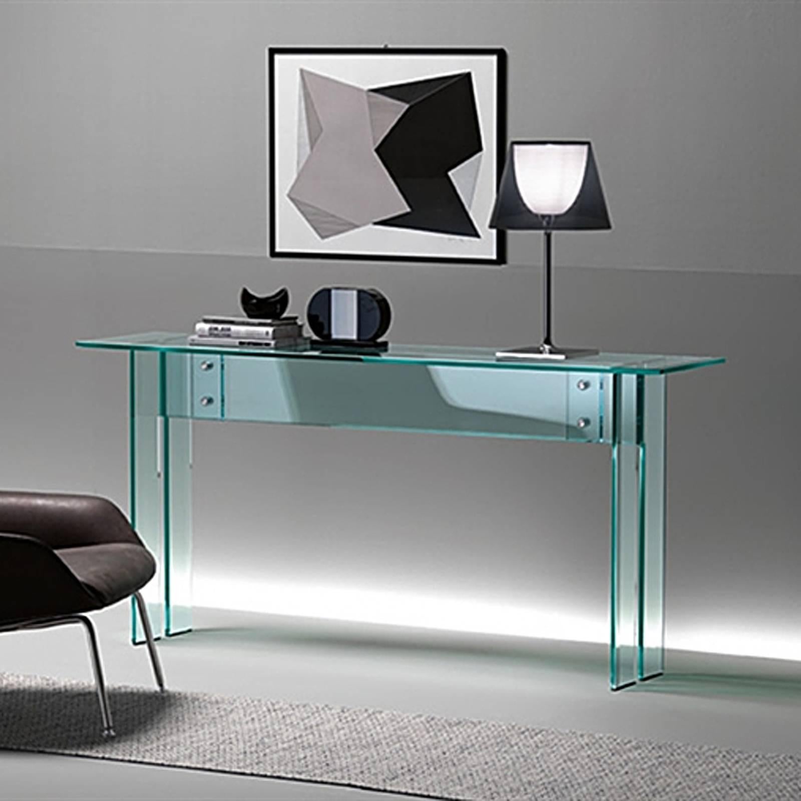 Beveled Straight Console with Bevelled Clear Glass Top For Sale