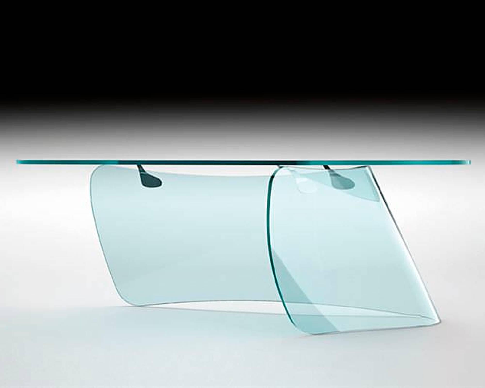 italien Bureau Absolut avec verre incurvé et plateau en verre transparent en vente