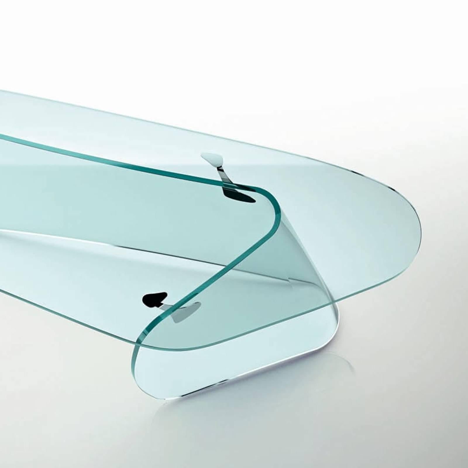 Italian Absolut Desk with Curved Glass and Clear Glass Top For Sale