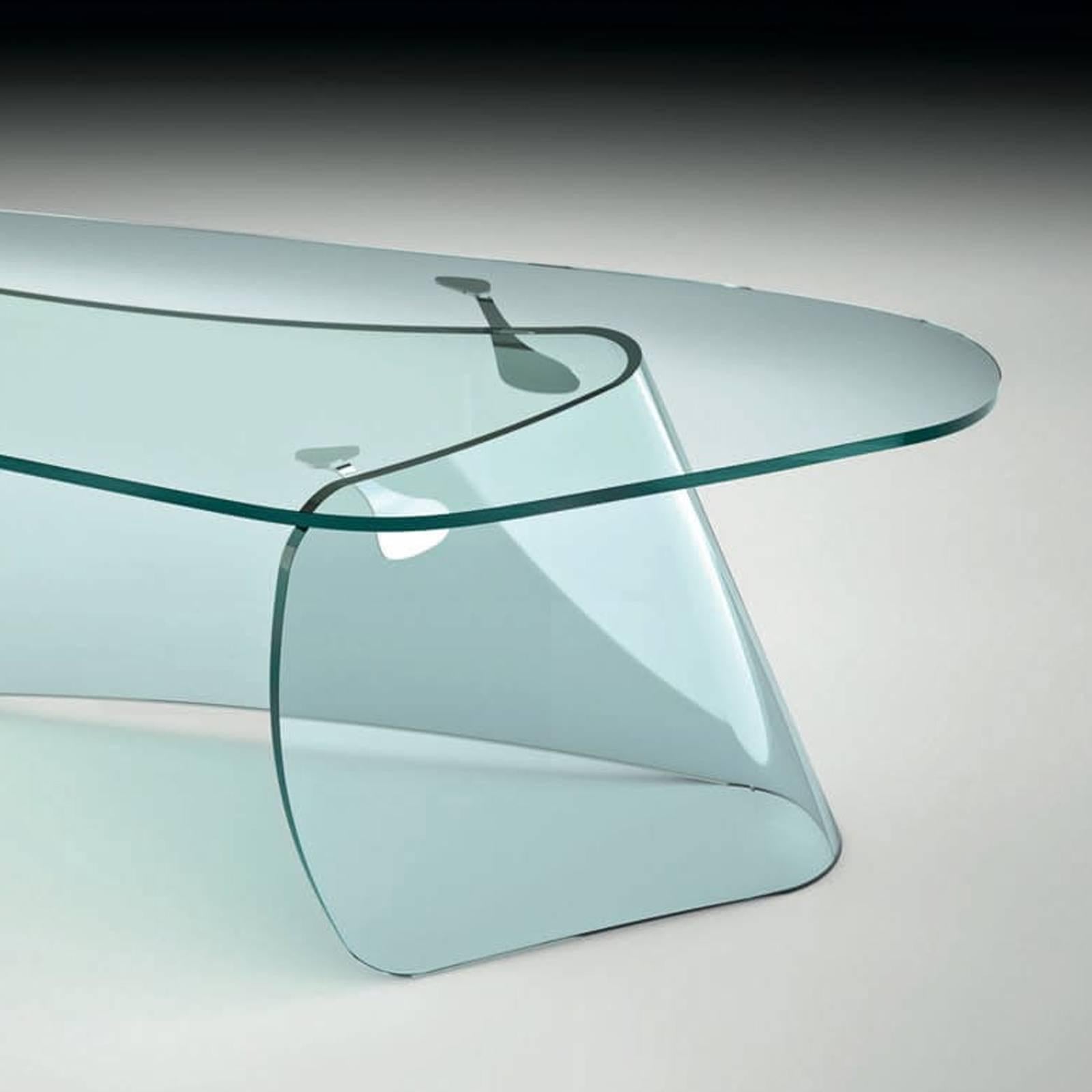 Hand-Crafted Absolut Desk with Curved Glass and Clear Glass Top For Sale