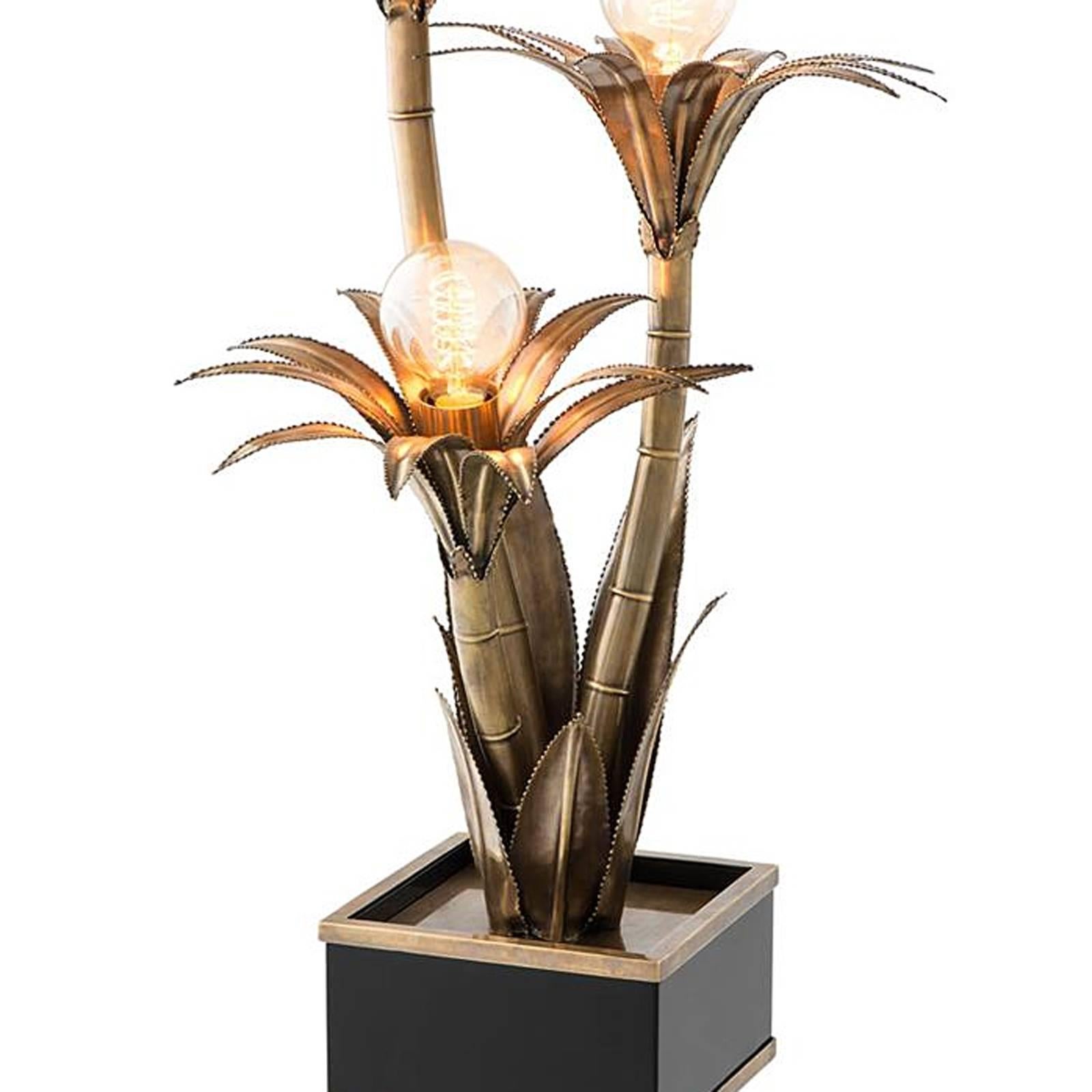 Contemporary Palm Flowers Table Lamp in Vintage Brass For Sale