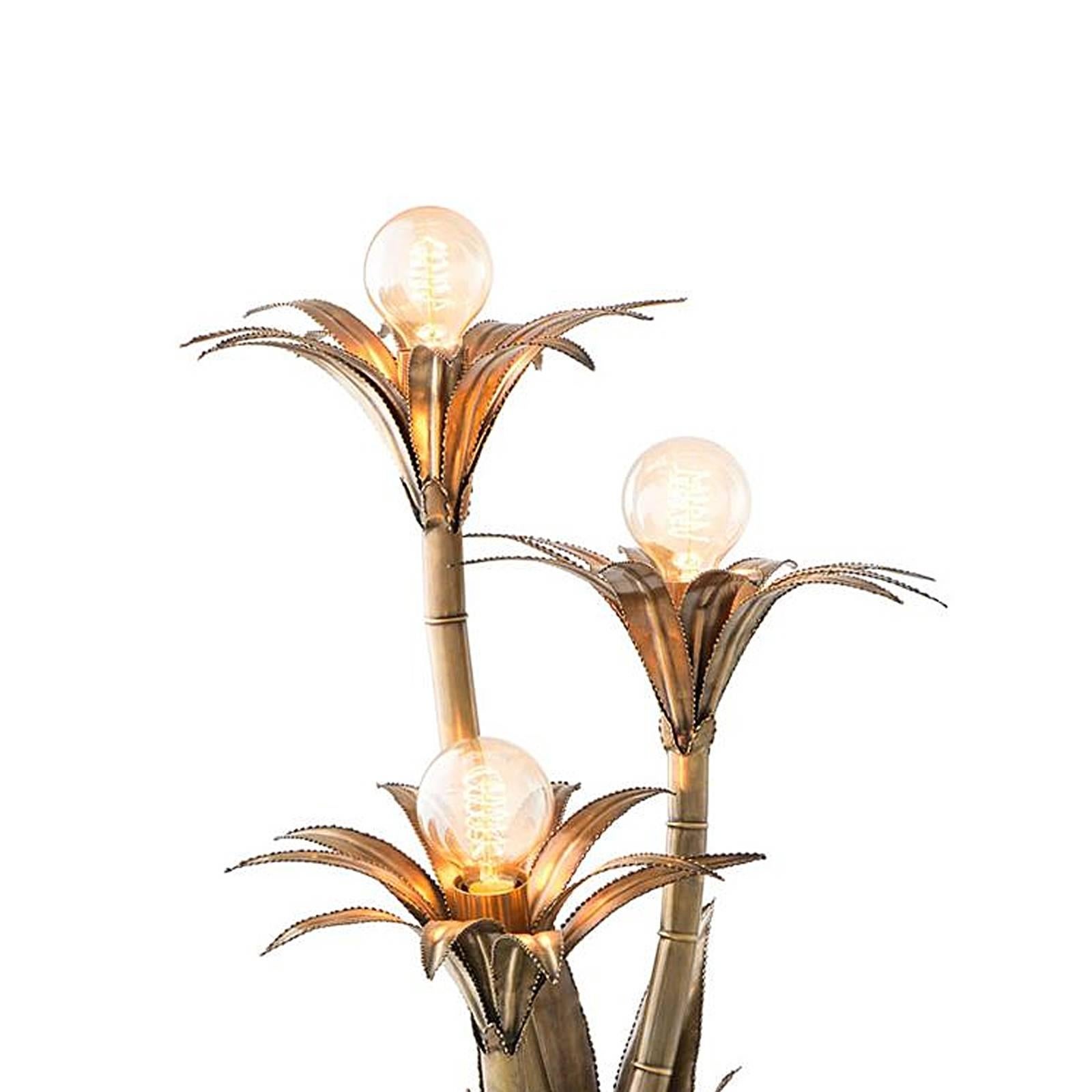 Hand-Crafted Palm Flowers Table Lamp in Vintage Brass For Sale