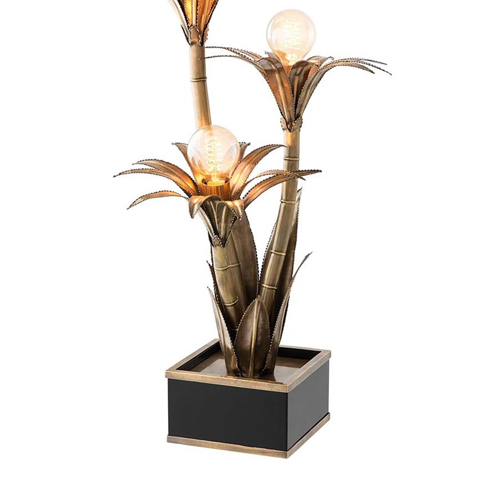 Indian Palm Flowers Table Lamp in Vintage Brass For Sale