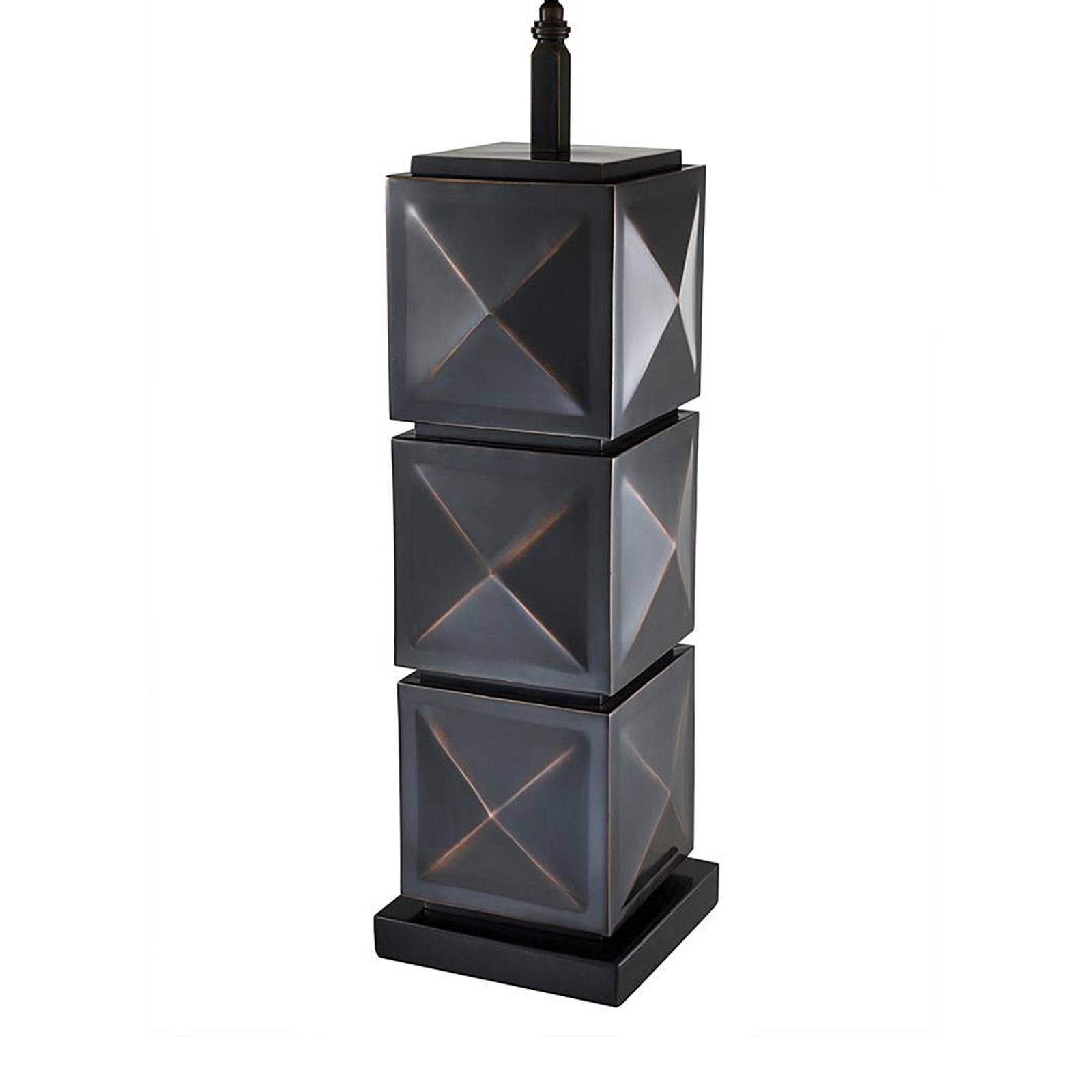 Blackened Prisima Table Lamp in Antique Bronze and Black Granite For Sale