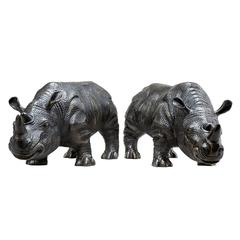 Rhino Set of Two Sculptures in Bronze