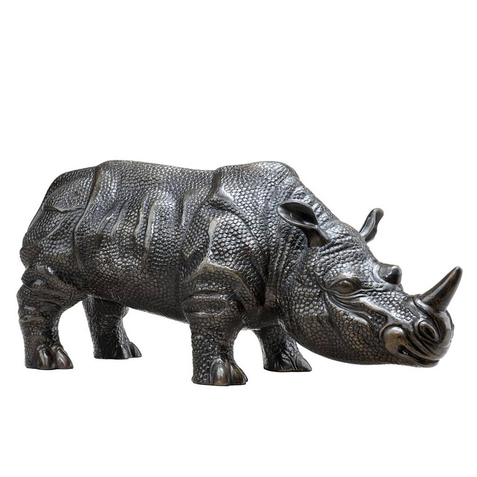 Indian Rhino Set of Two Sculptures in Bronze For Sale