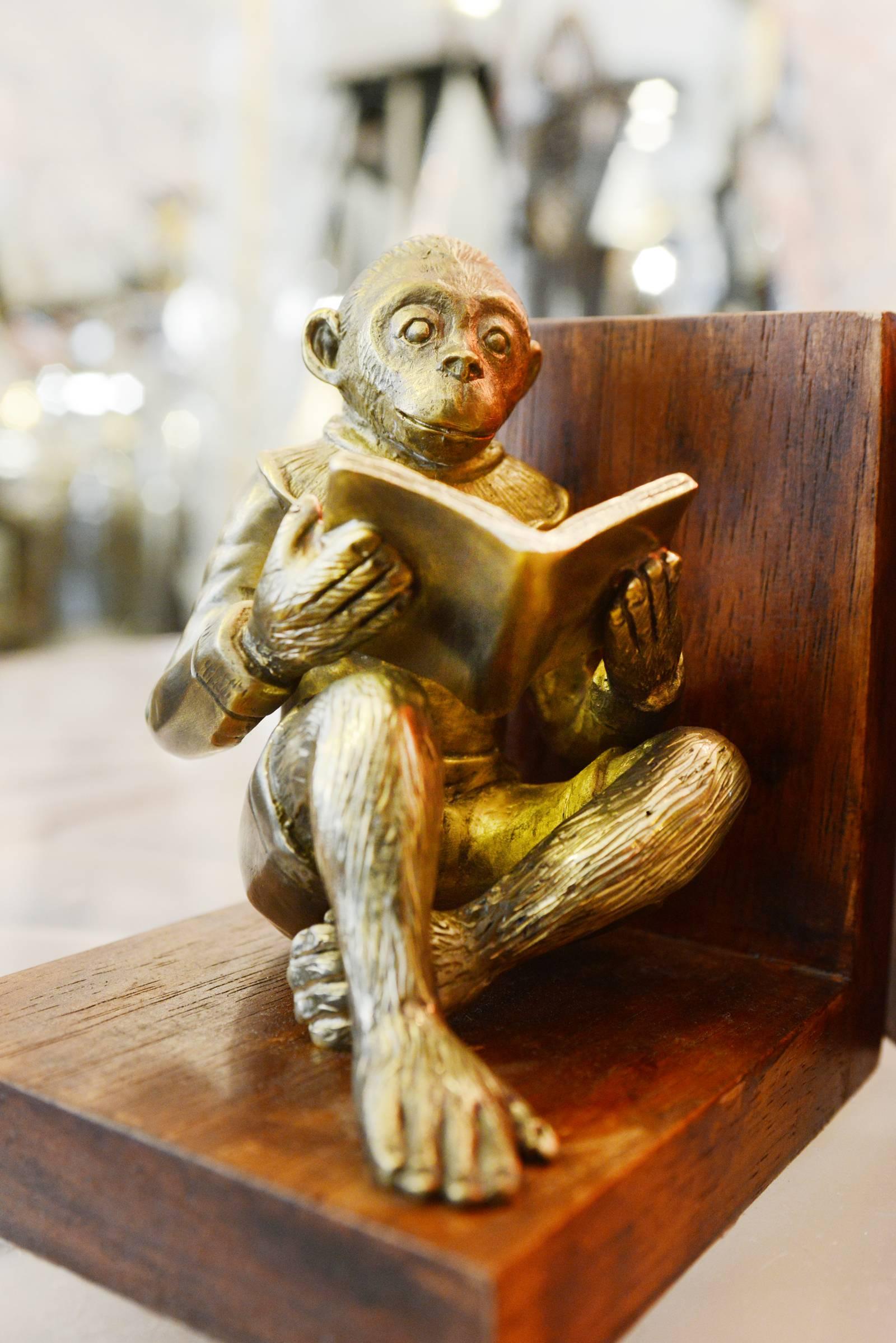 Contemporary Monkeys Readers Bookends Set of Two in Bronze