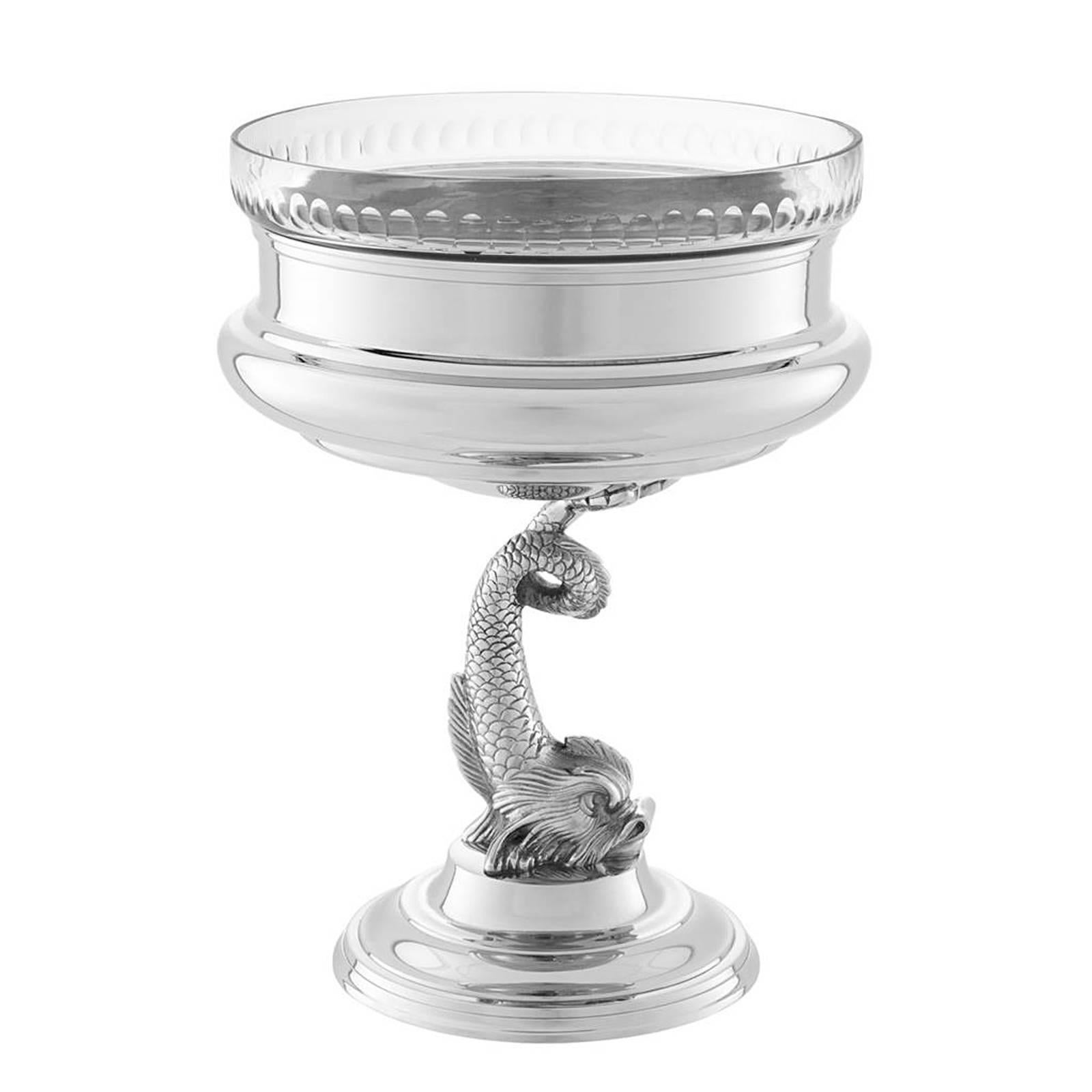 Bowl dragon or caviar cup in polished
stainless steel with clear glass cup.
