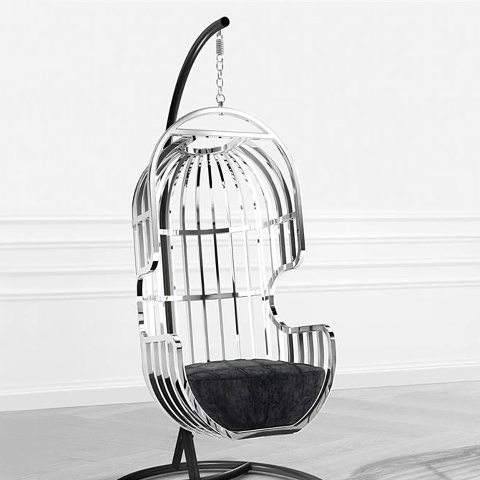 Cage Swivel Armchair in Polished Stainless Steel 1