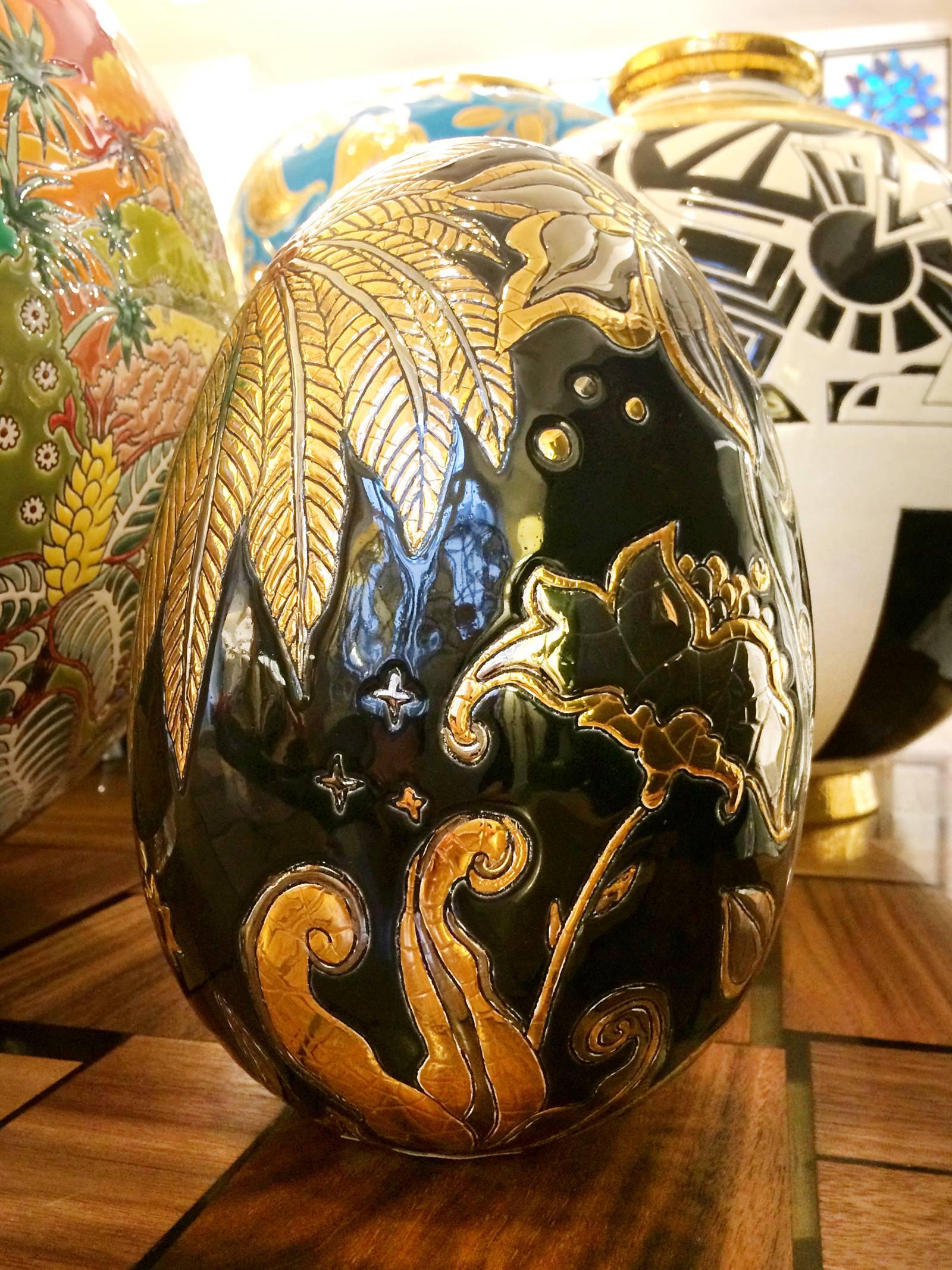 Hand-Crafted Jungle Dream Egg Emaux de Longwy