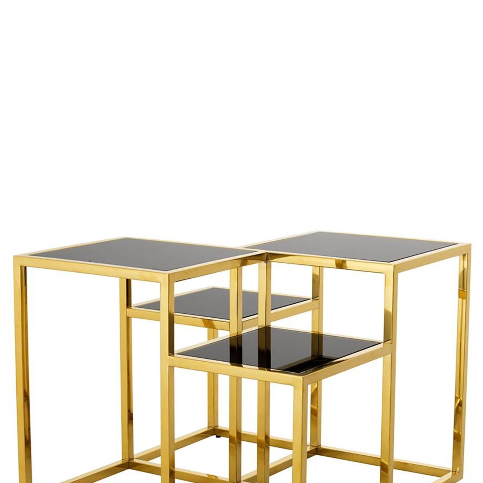 Chinese Square Tops Side Table in Gold Finish