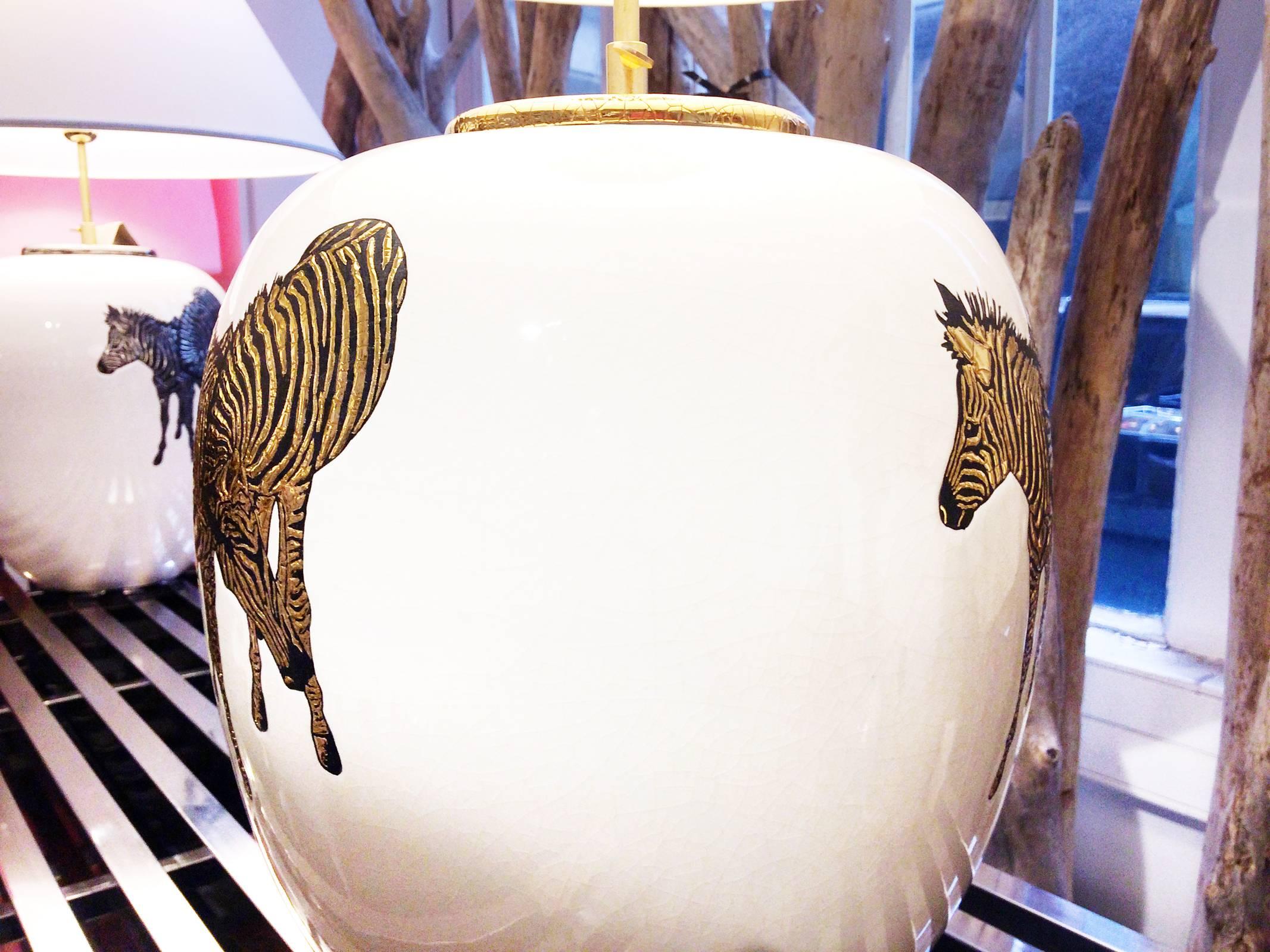 French Zebra Table Lamp in Emaux de Longwy, 2017