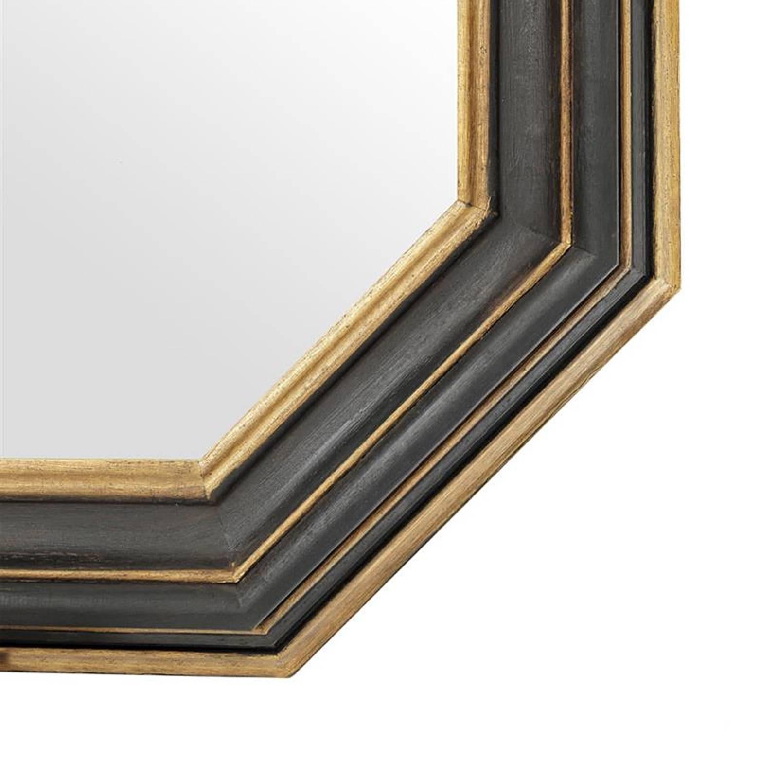 Chinese Black Vintage Mirror in Antique Gold Finish
