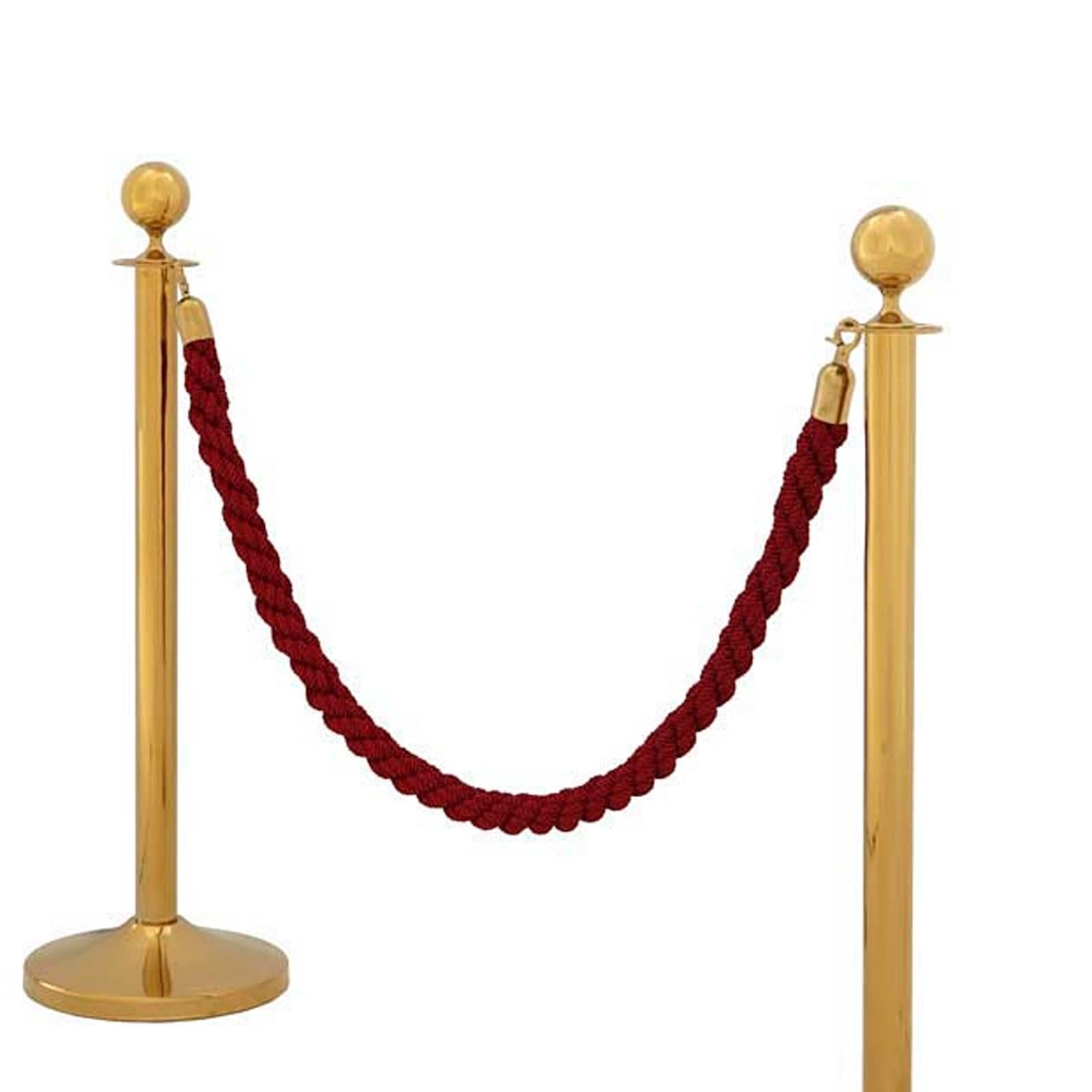 Post VIP in gold finish with red nylon cord,
also available in polished stainless steel, set
of two with black cord. For indoor-outdoor use.
Cord dimension: Ø4x150cm.
