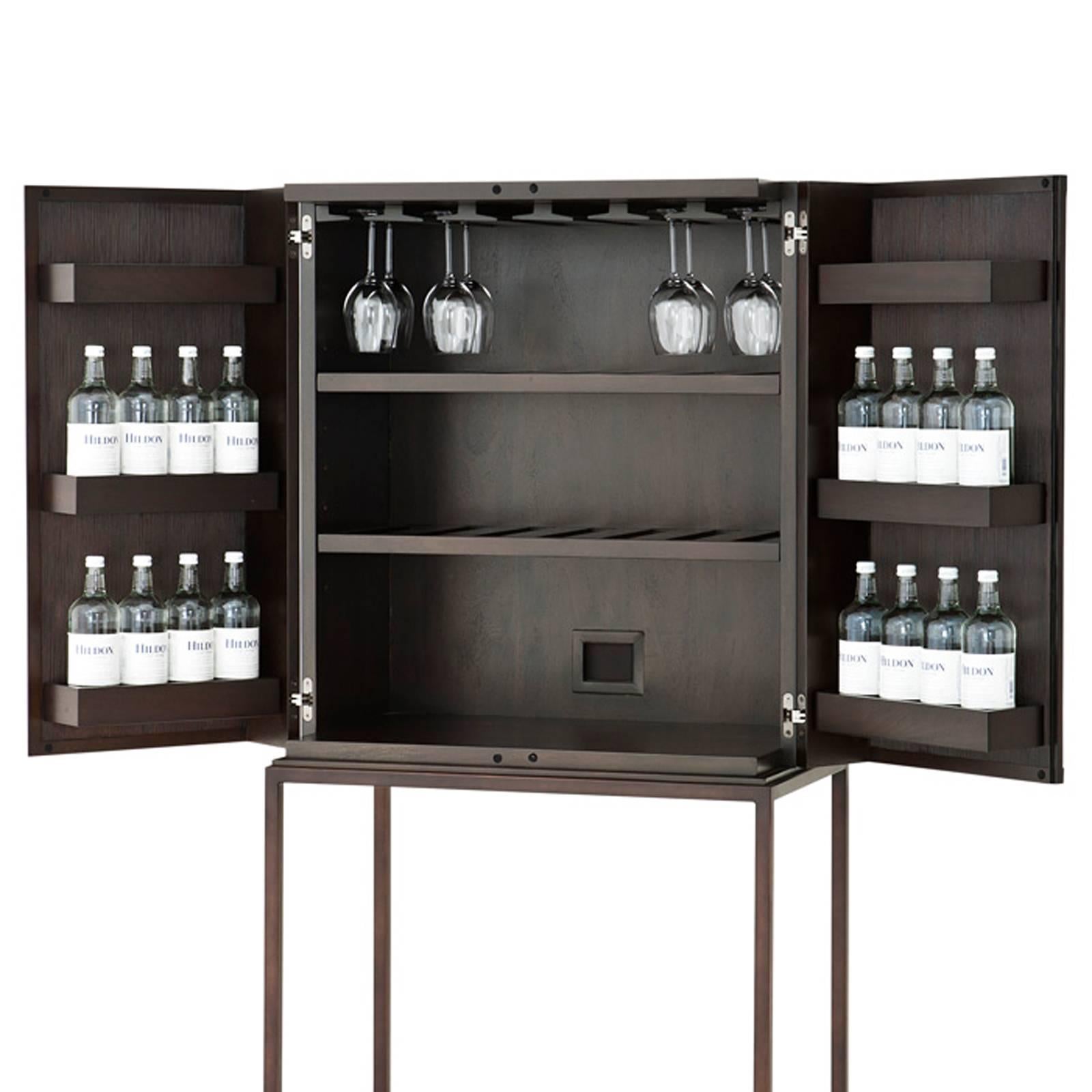 Hand-Crafted Old Wine Bar Cabinet in Solid Mahogany and Bronze Finish