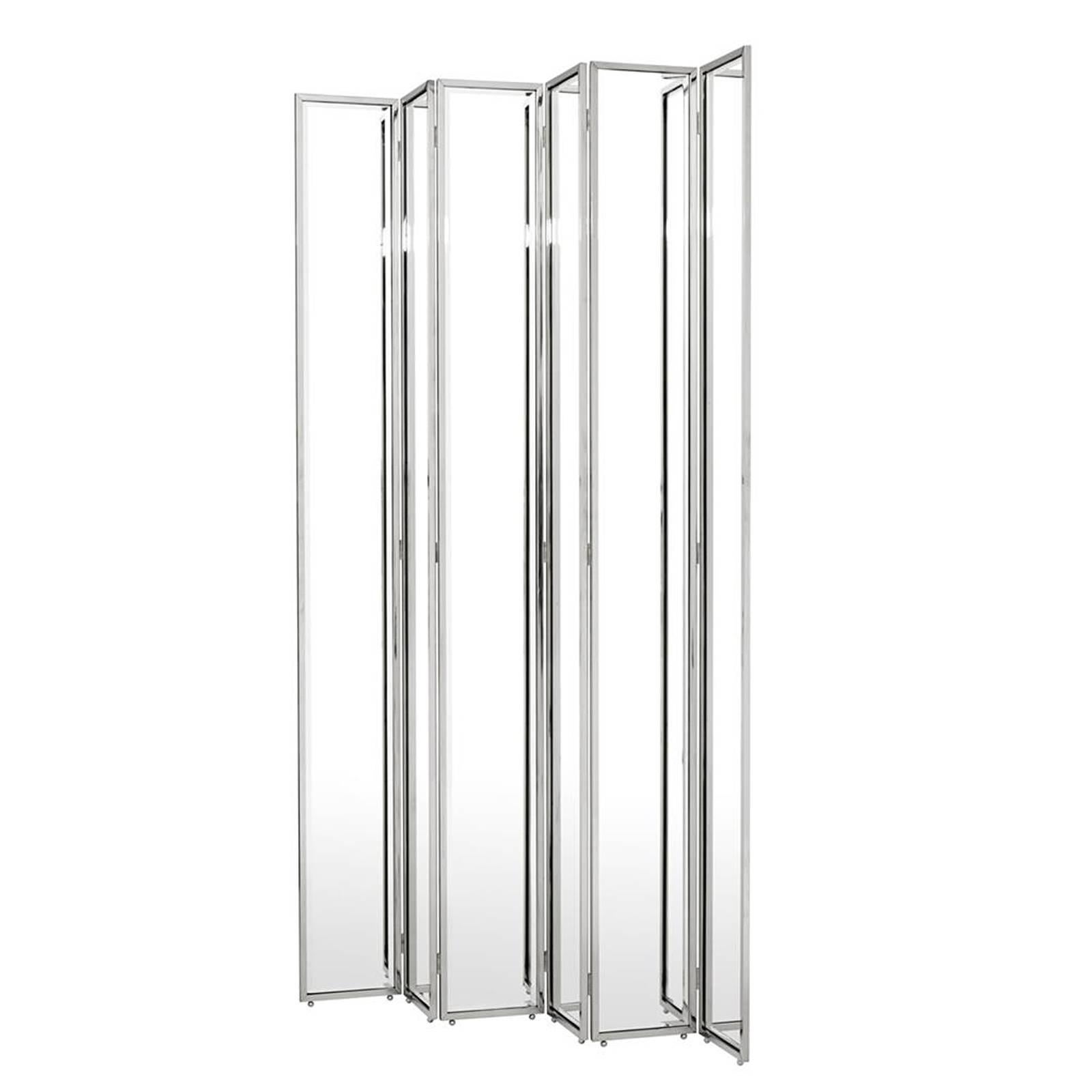 Beveled Miss Folding Screen in Gold Finish or Polished Stainless Steel Finish For Sale