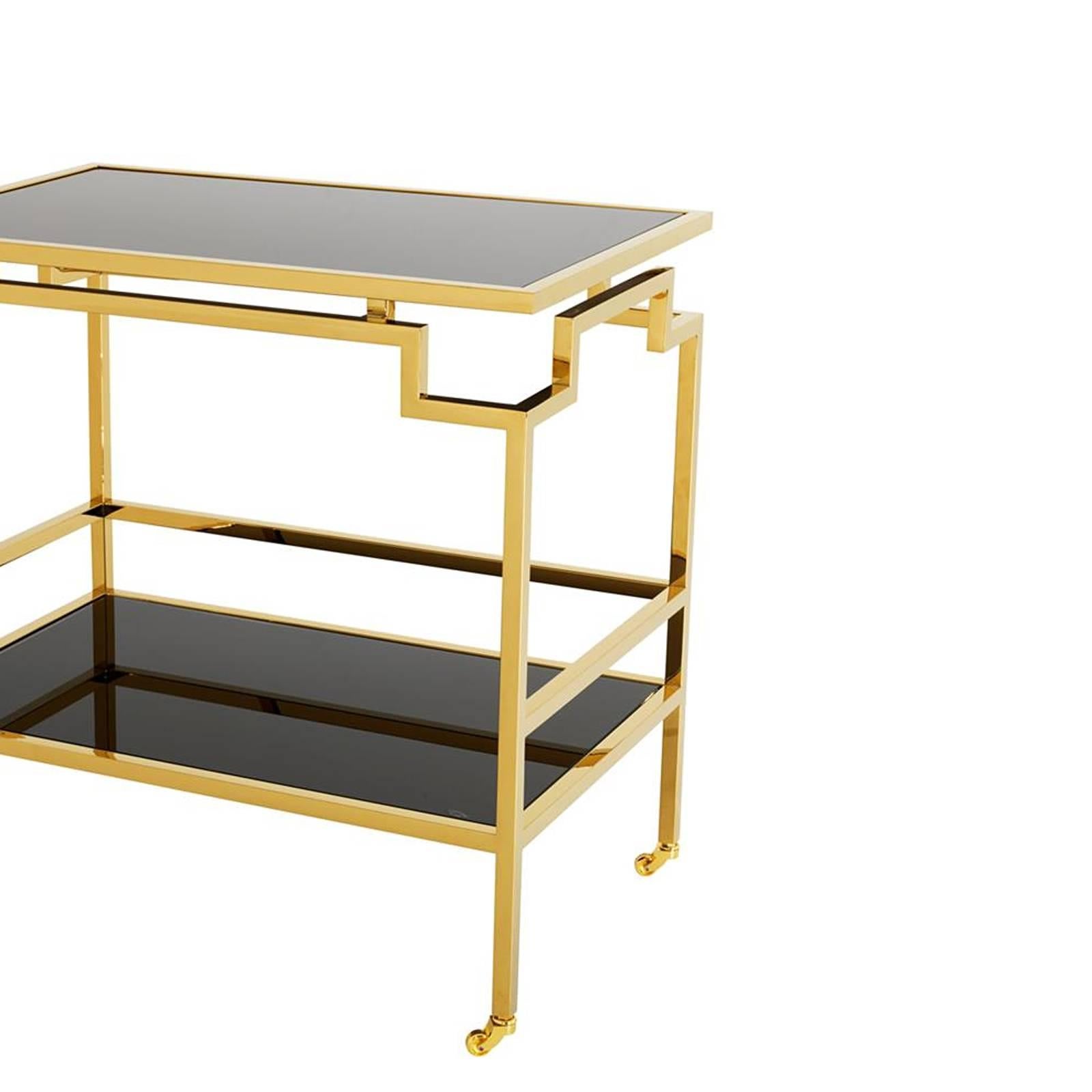 Chinese Angles Trolley in Gold Finish or in Polished Stainless Steel