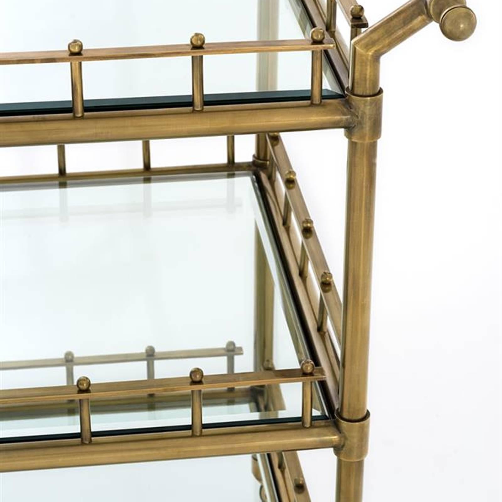 Beveled Queen Trolley in Vintage Brass or Polished Stainless Steel
