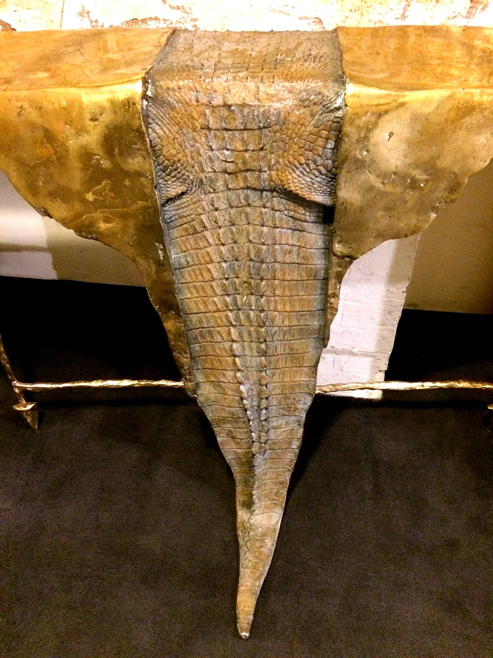 Croco Tail Console in Cargo Tole and Solid Bronze In Excellent Condition In Paris, FR