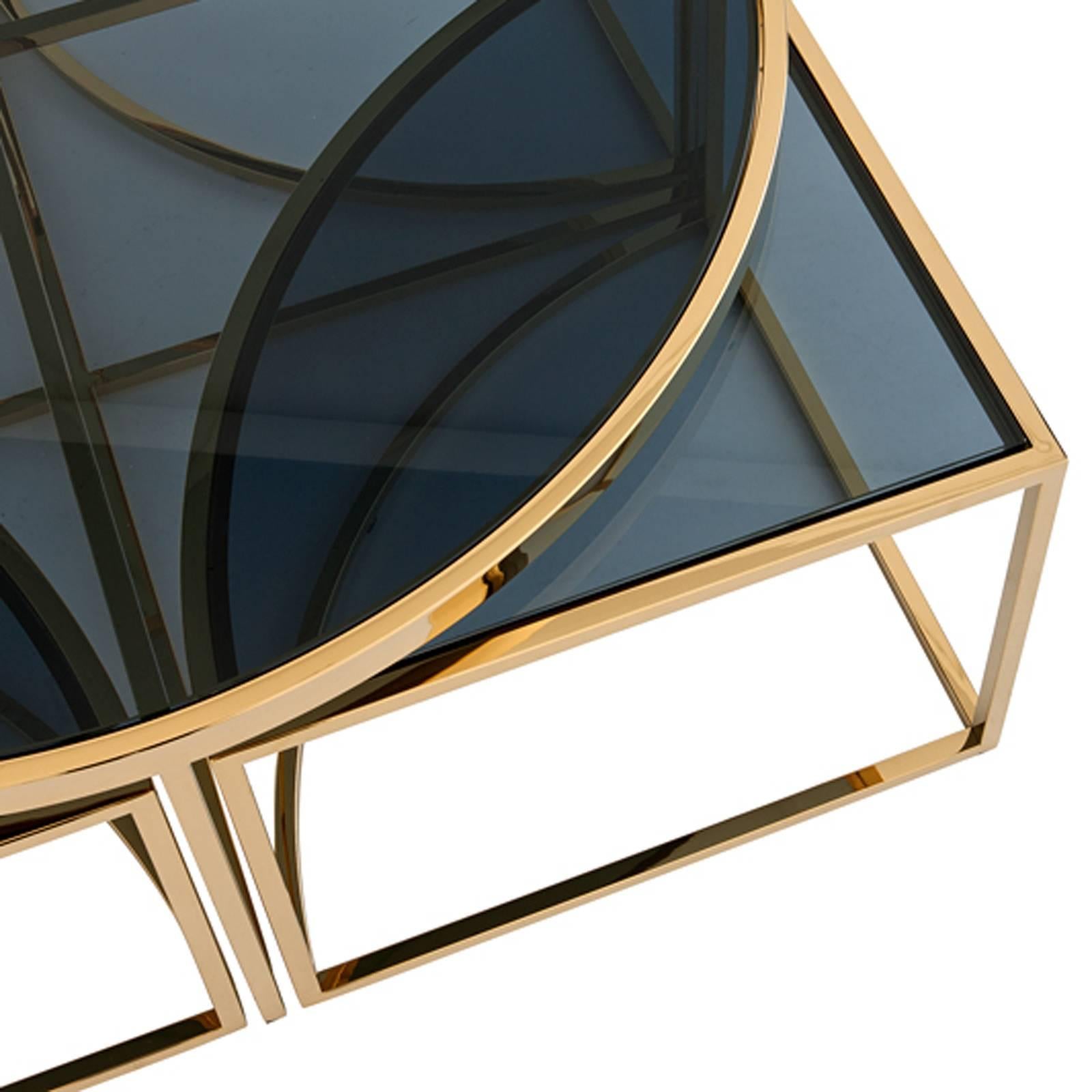 Contemporary Four Pieces Coffee Table in Gold Finish or Polished Stainless Steel