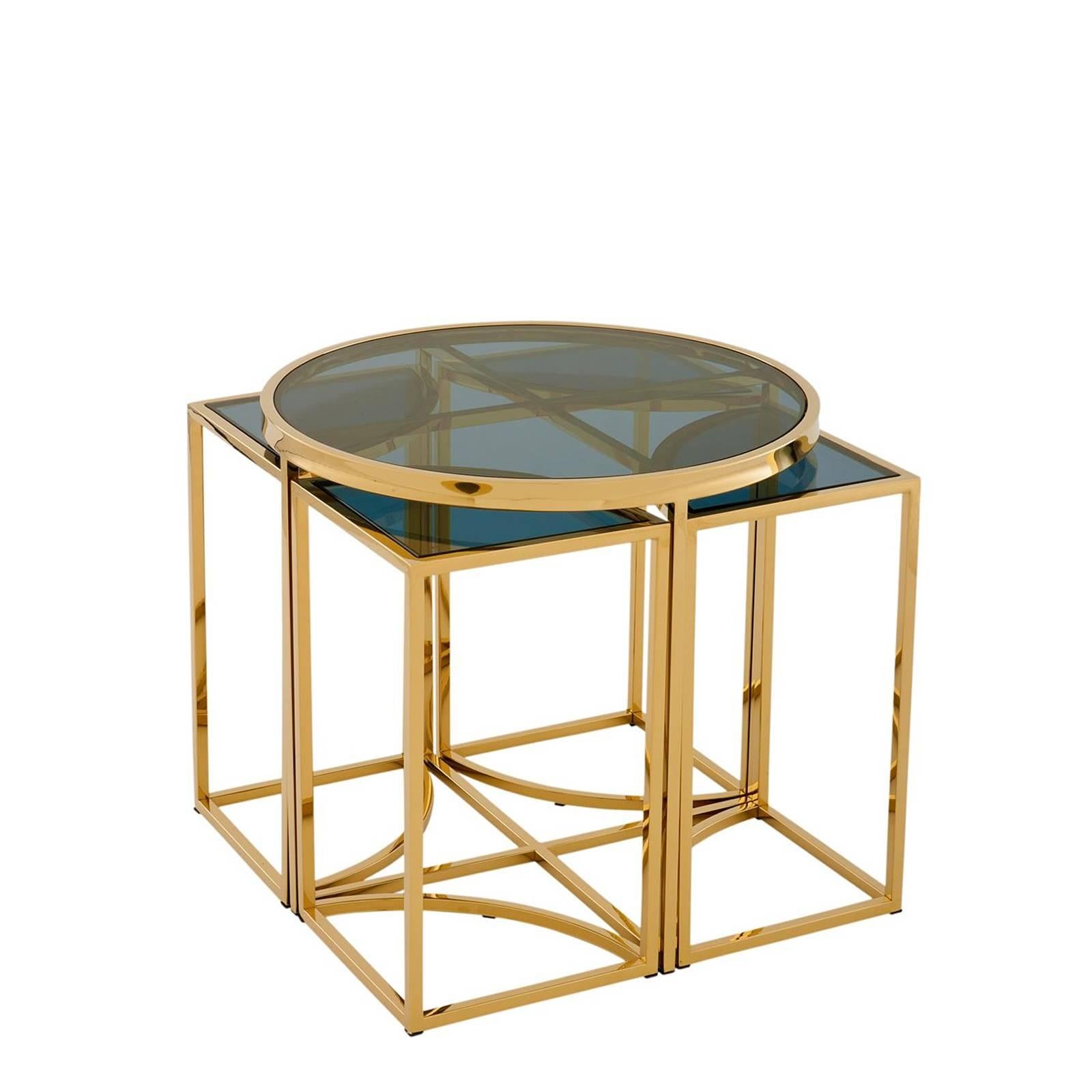 Chinese Four Pieces Side Table in Gold Finish or Polished Stainless Steel