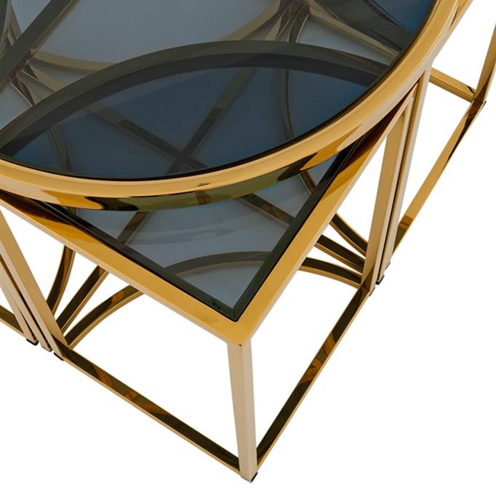 Four Pieces Side Table in Gold Finish or Polished Stainless Steel In Excellent Condition In Paris, FR