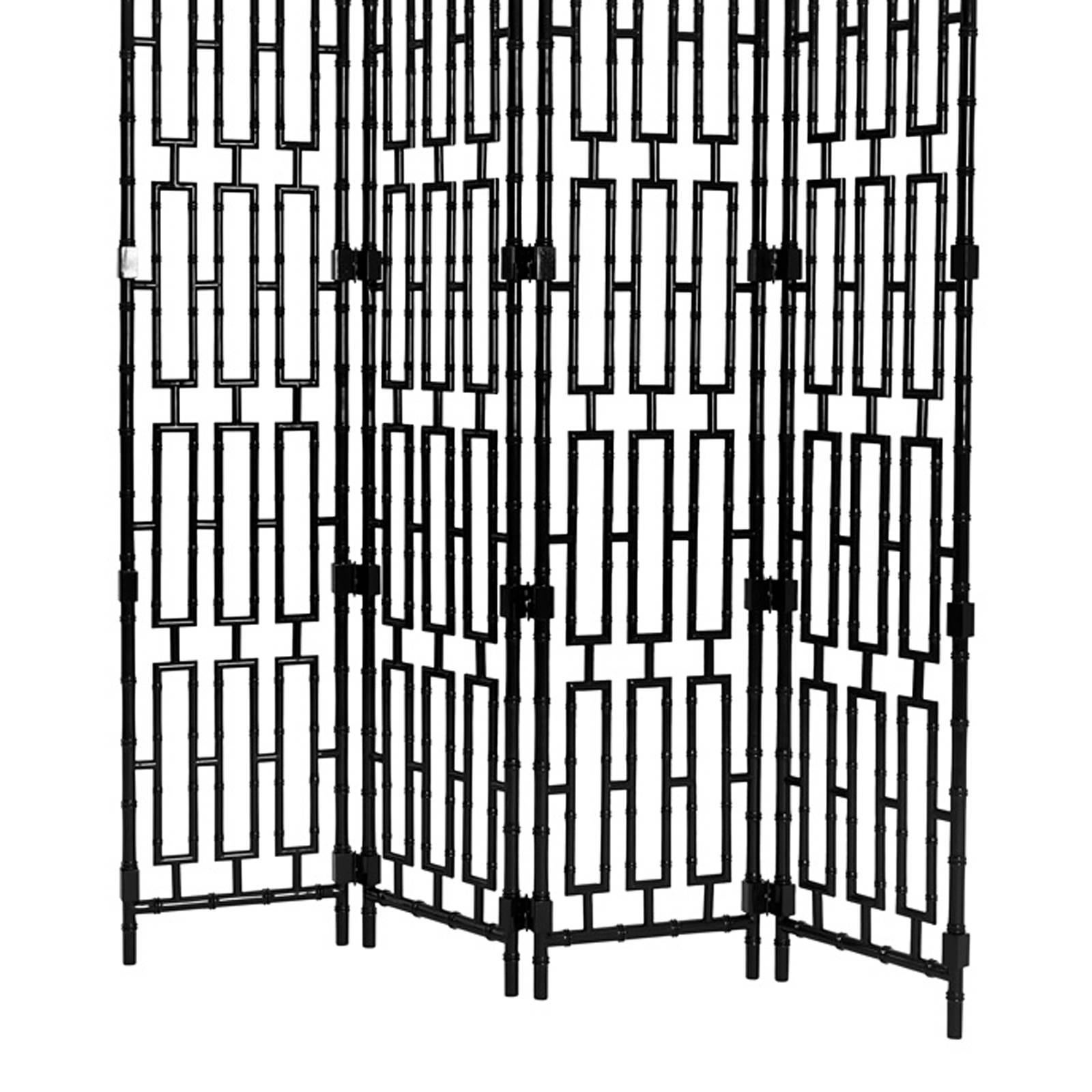Indonesian Bamboo Folding Screen in Solid Mahogany Black Lacquered