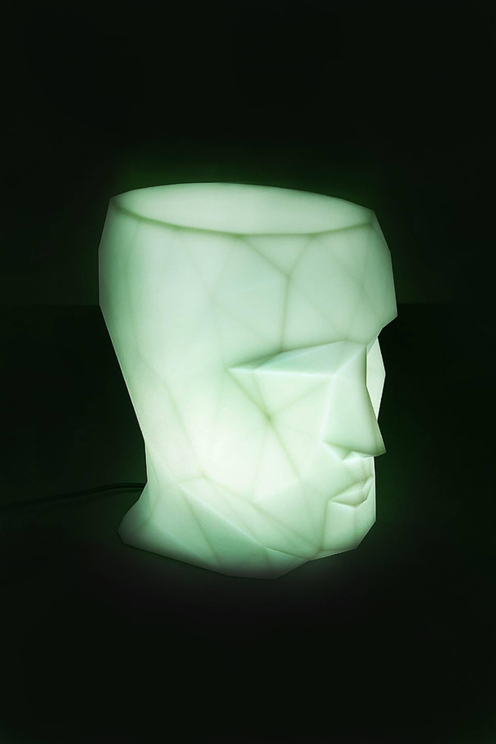 Spanish Color Led Light Head Side Table or Stool in White Resin, 2017