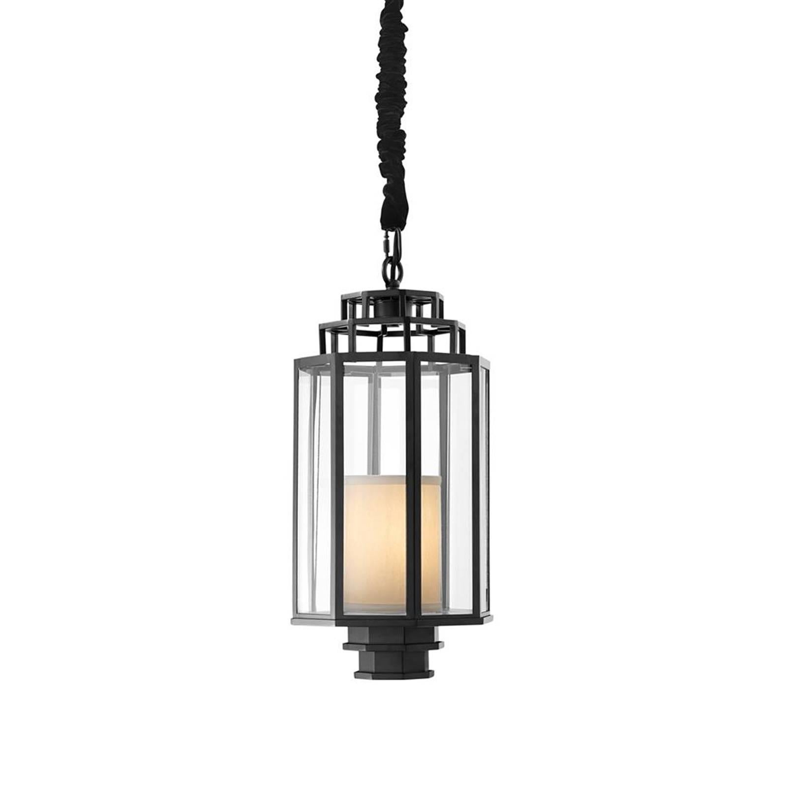 Contemporary Robello Lantern in Black Finish with Cream Lampshade