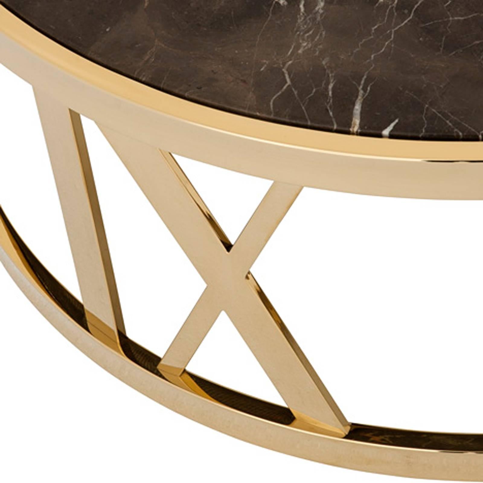Romain Coffee Table in Gold Finish and Brown Marble In Excellent Condition In Paris, FR