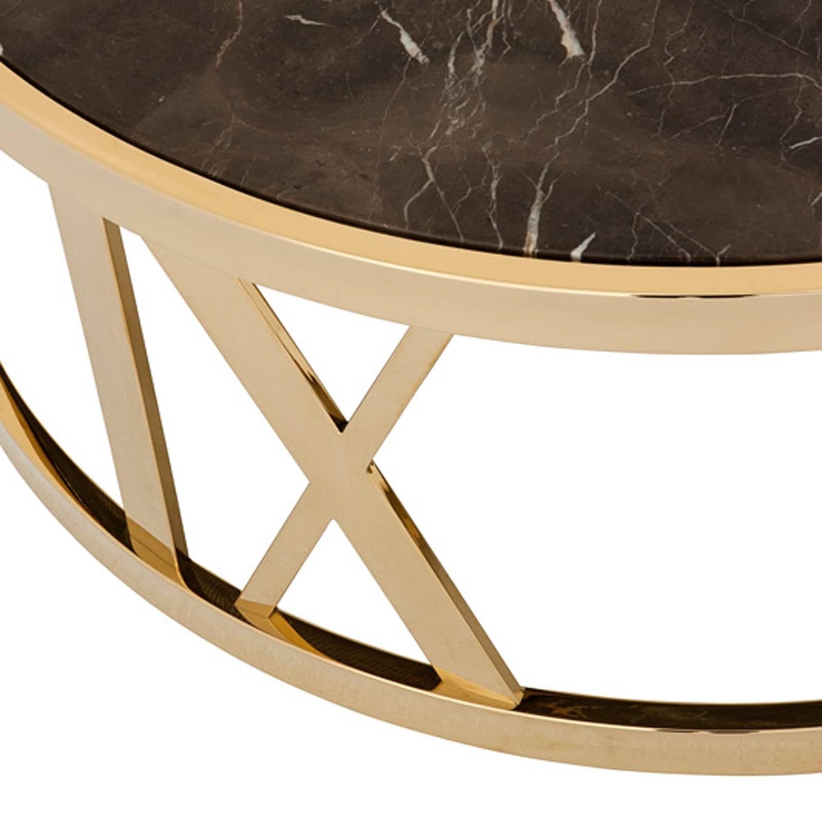 Chinese Romain Coffee Table in Gold Finish and Brown Marble