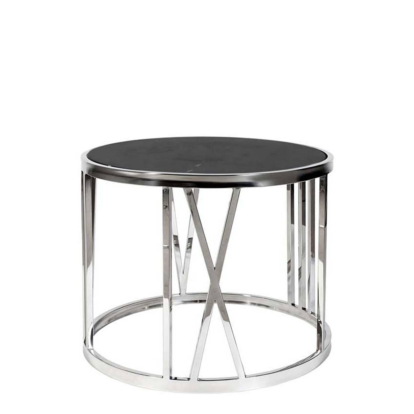 Contemporary Romain Side Table in Gold Finish and Brown Marble